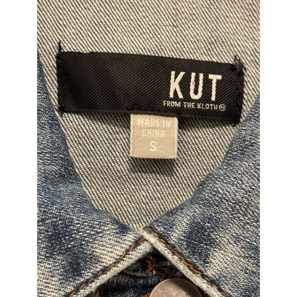 NWT Kut From The Kloth Womens Distressed Blue Denim Jacket S Classic Button Fron - Picture 3 of 12